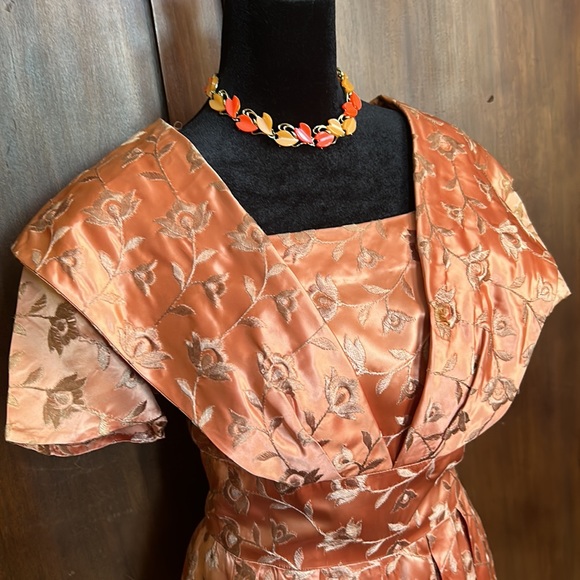 Vintage Handmade Peachy Keen Satin Dress - Picture 4 of 16
